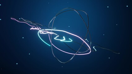 Abstract Saturn planet formed from curves spinning and floating over blue background, futuristic space wallpaper with animated ball. Beautiful Planet Saturn Galaxy Universe Space Cosmos Concept Art - Powered by Adobe