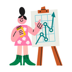 Girl with money chart board flat illustration