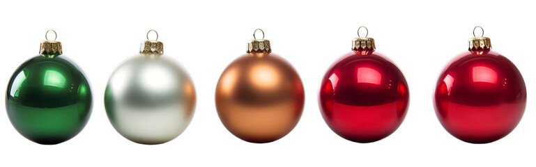 Set of Christmas tree decoration balls isolated on transparent background cutout PNG