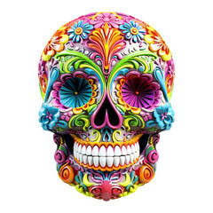 Naklejka premium Traditional Calavera, 3D Sugar Skull isolated on white background. The day of the dead symbol.