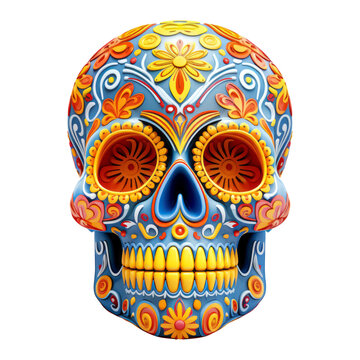 Traditional Calavera, 3D Sugar Skull isolated on white background. The day of the dead symbol.