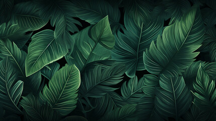 Abstract foliage botanical black background vector. Green watercolor wallpaper of tropical plants