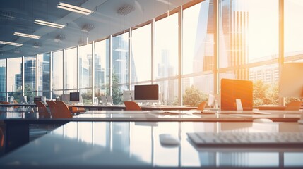 Modern glass office spaces in backlights