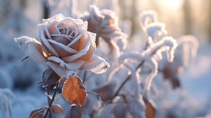 Frozen roses in the autumn