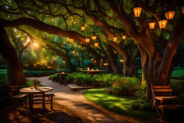 lantern trees park - obrazy, fototapety, plakaty