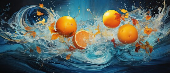 Fiery oranges and cool blues creating an electric contrast, embodying the constant dance of fire and water