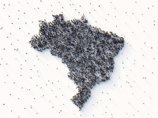 Crowd of people making shape of Brazil. Aerial view