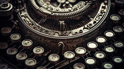 Fototapeta na wymiar Ultra-detailed portrayal of a vintage typewriter's keys