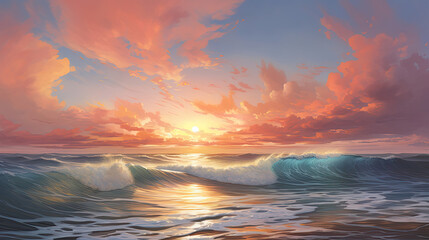 Fototapeta na wymiar Hyperreal depiction of a tranquil ocean sunset