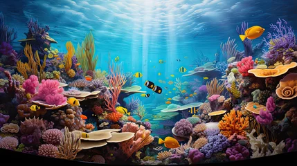 Poster Hyperrealistic depiction of a vibrant underwater coral reef © javier
