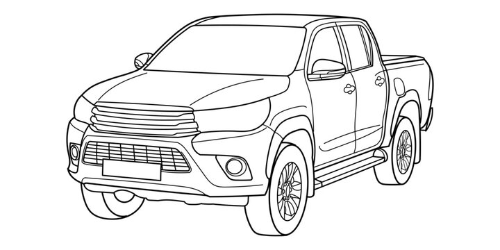 Pick-up truck front and side view. Modern style. Vector outline doodle illustration	
