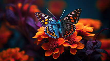 Obraz premium Intricate details of a butterfly resting on a flower