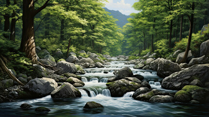 Obraz premium Lifelike representation of a serene mountain stream