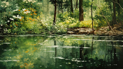 Astonishingly detailed view of a serene pond reflection