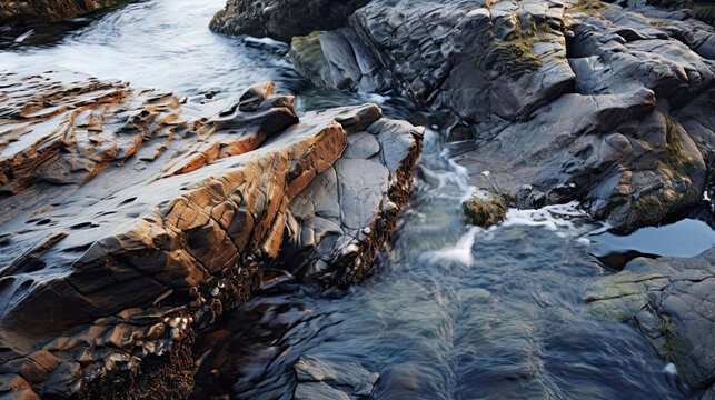Fine textures of a rocky shoreline at low tide