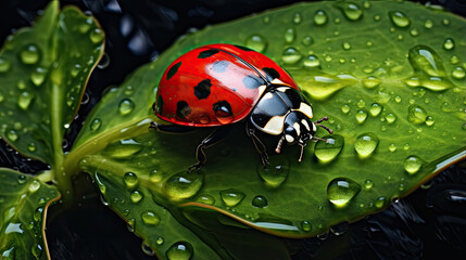 Fototapeta premium Astonishingly detailed close-up of a ladybug on a leaf