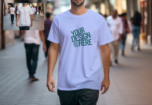 Mock up of a men wearing a white Tshirt