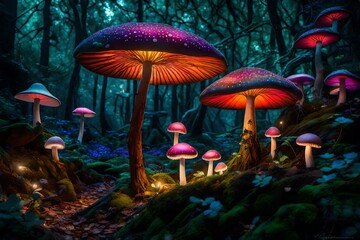 Fototapeta premium magical mushrooms in the forest