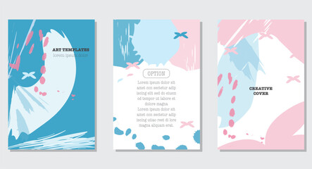 art templates with 3 options, Suitable for poster, greeting and business card, invitation, flyer, banner, brochure, email header, post in social networks, advertising, events and page cover