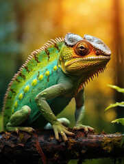 Obraz premium Chameleon in its Natural Habitat, Wildlife Photography, Generative AI