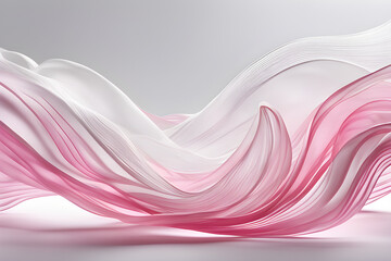 Ethereal abstract artwork featuring delicate white and pink textile in a translucent fabric wave