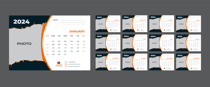 

Monthly calendar template for 2024 year,
Calendar 2024 week start Sunday corporate design planner template.