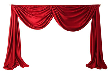 Red open curtains isolated on transparent background