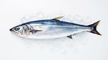 Naklejka premium Fresh mackerel fish (Scomber scrombrus) on ice. Seafood background. Generative AI