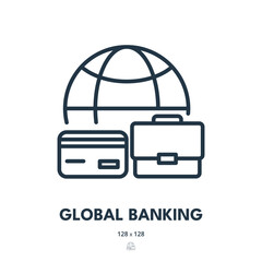 Global Banking Icon. International, Bank, World. Editable Stroke. Simple Vector Icon