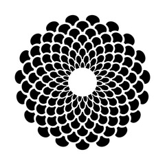 Decorative Radial Circle Black and White Pattern in Rosette Shape.