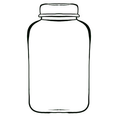 Graphic silhouette bottle for sports nutrition. Hand drawn illustration on white background.