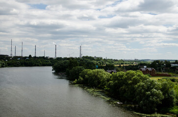 Fototapeta na wymiar View of the Moscowriver and the city of Voskresensk