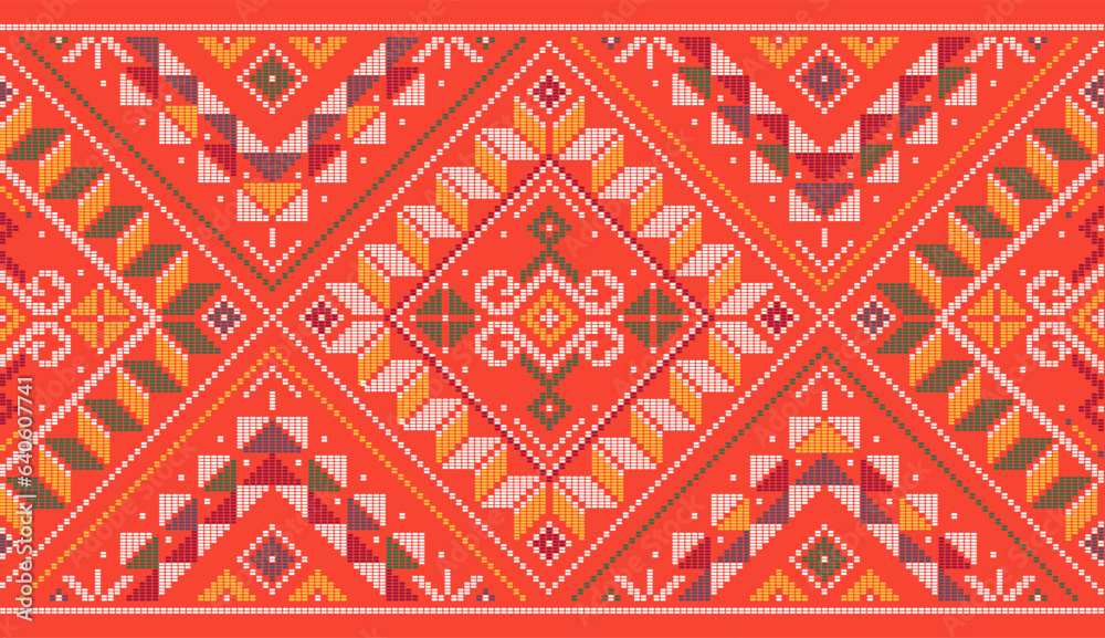 Fototapete yakan weaving inspired vector seamless pattern long horizontal oriented - filipino folk art backgrou