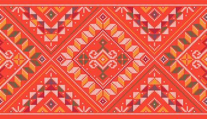 Yakan weaving inspired vector seamless pattern long horizontal oriented - Filipino folk art background perfect for textile or fabric print design
