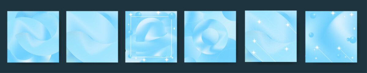 Blue Holographic Gradient Background Templates for social media posts, cards, posters. Blue Pastel Gradient aesthetic design layouts. Editable Vector Illustration. 
