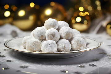 Almond Snowballs, nutty winter cookies on a plate