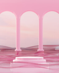 podium stage stand on abstract ocean natural artistic pink background 3d render