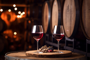 Fototapeta premium Wine Glass Beauty: Exploring the Cellar's Treasures 