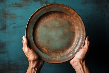 Hands with an empty plate. The concept of hunger and food security of the planet