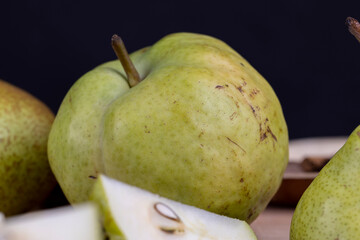 green pear on the table while cooking food
