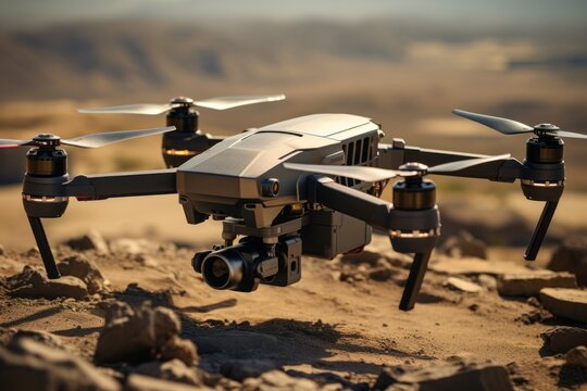 Military drone. Background with selective focus and copy space