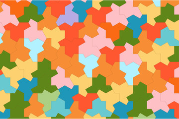 Jigsaw Puzzle Shape The Hat Aperiodic 13-Sided Einstein Tile Non-Repeating Pattern  in Bright Groovy Colors - obrazy, fototapety, plakaty