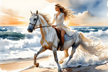 Obraz na płótnie Canvas woman riding horse, Generative AI