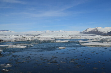 Glacial Melt Surrounded by Lagoon in Iceland
