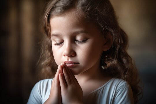 close up of little girl praying