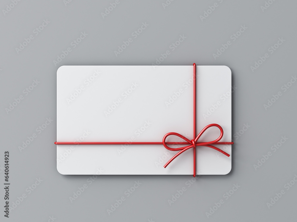 Aufkleber Blank minimal white gift card with red rope ribbon bow isolated on grey background with shadow minimal conceptual 3D rendering