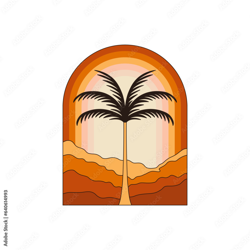Poster vector logo design template with palm tree - abstract summer and vacation badge and emblem for holid