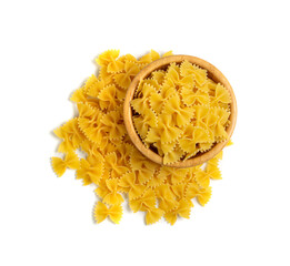 Raw Farfalle Pasta Isolated, Yellow Dry Noodles, Wheat Bow Macaroni, Uncooked Farfalle Top View