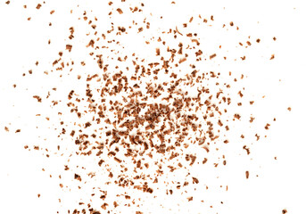 Grated Chocolate Pile Isolated, Crushed Chocolate Shavings, Crumbs, Scattered Flakes, Cocoa Sprinkles