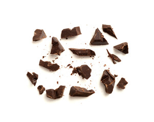 Grated Chocolate Pile Isolated, Crushed Chocolate Shavings, Crumbs, Scattered Flakes, Cocoa Sprinkles